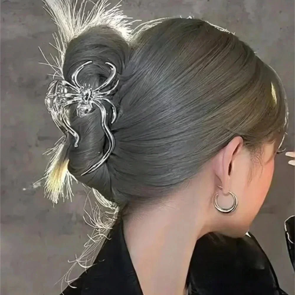 Silver gothic bohemian Halloween costume large spider hair clip accessory